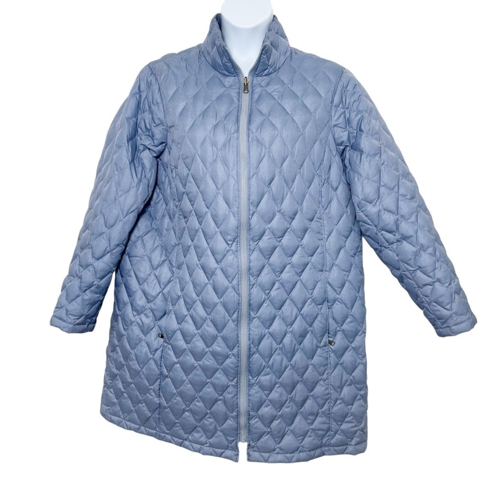 Lands’ End women’s purple long quilted lightweight down jacket size 2X full zip